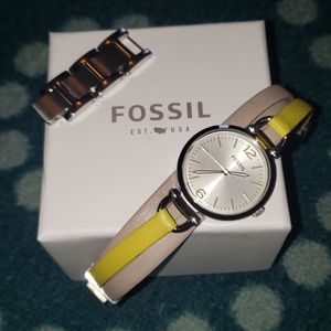 Yellow and tan leather Fossil watch